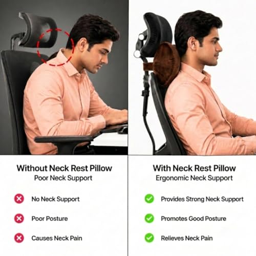 Image of Relaxer Office Chair Neck Rest | Ergonomic Cervical Neck Support Cushion for Office, Gaming & Study Chair | Relieves Neck Pain, Shoulder Tension & Desk Fatigue | Adjustable Strap (Brown)