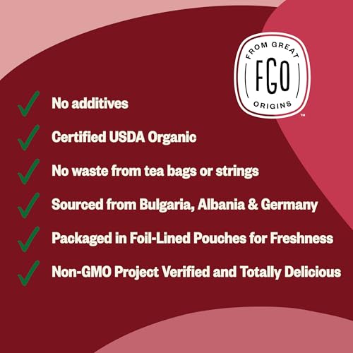 Image of FGO Organic Red Raspberry Loose Leaf Herbal Tea, Cut and Sifted, Caffeine Free, Resealable Bag, 4oz (Pack of 1)