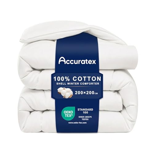 ACCURATEX 100prozent Baumwolle Bettdecke 200×200 cm, 450GSM Extra Weich und Atmungsaktiv, Hotel Premium Steppdecke Allergikerfre&lich mit Eckbändern, Winterdecke Kuscheldecke, Waschbar