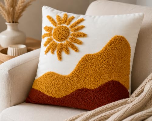 Image of Sofa Cushion Cover Cotton for Living Room Couch Soft Pillow Covers (Sun & Mountain, 16 inch x 16 inch)
