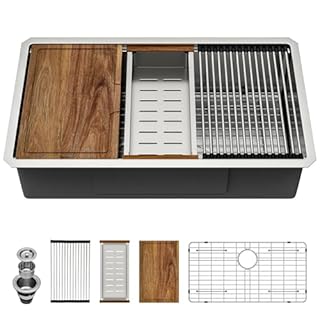 33 Undermount Kitchen Sink - IOROYO 33x19 Undermount Kitchen Sink Workstation Stainless Steel Single Bowl Round Corner Under Counter Sink Basin with Built In Accessories