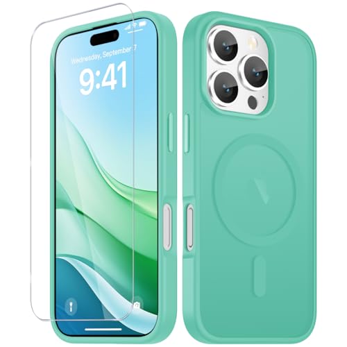 Image of YENAPOON for iPhone 16 Pro Case, Matte Magnetic Phone Cover [with 1 Screen Protector] [Support for MagSafe] [Shockproof Military Grade Protection] Translucent Frosted Back, Teal