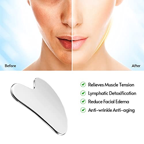 Eastdall Ferramenta Gua Sha de aço inoxidável para terapia facial Cuidados com a pele facial Desinto