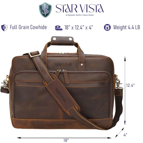 Image of STAR VISTA Matteo Large 18 inch Laptop Messenger Bag, Calfskin Leather Briefcase for Men, Business Travel, YKK Zippers