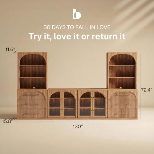 Image of BELLEZE Jagger 130 inch Wall Unit 6-Piece Modular TV Stand - Camel