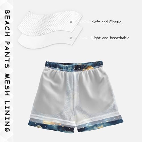 Pigsaly Boys' Swim Board Shorts Starry Sky Watercolor Planet Space Astronauts Boy's Swim Trunks Kids Swimwear 2T Multicolor4