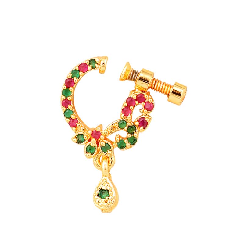 opal touch Women Nose pin/Nath Nose Ring Traditional Jewellery-Red-Green Gold Nose Pin-picture-35