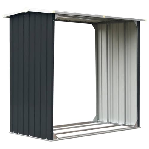 vidaXL Caseta de Jardín para Leña Acero Galvanizado Soporte Almacenaje Terraza Patio Estructuras Organizadores Duradera Resistente Gris 172x91x154cm