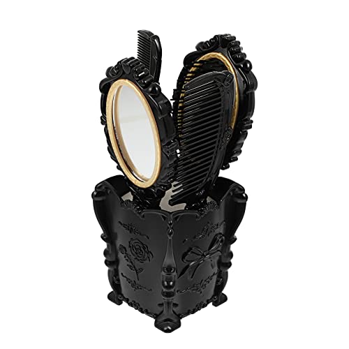 Detangling Hair Brush 5pcs Vintage Hand Mirror Comb Set with Storage Pot Antique Cosmetic Mirror Hair Dry Curly Styling Tool Travel Vanity Mirror