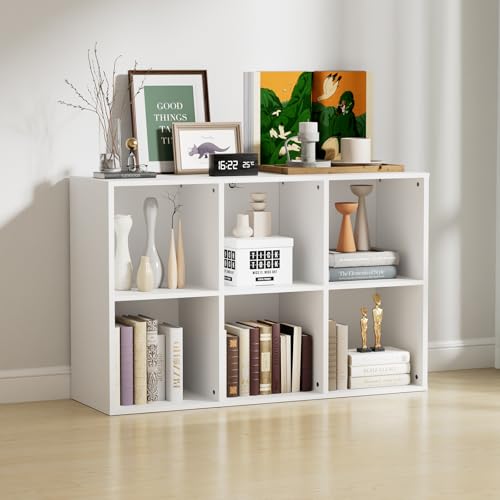 Chyanmoo Wooden 6 Cube Storage Organizer with Closed Back Panel, Modern Open Cube Storage Shelf Bookshelf with Compartments, Cube Shelf Organizer for Living Room, Bedroom, Study Room (White)