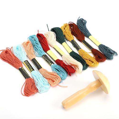 Kit de suministros para zurcido Yosoo: hongo de madera para zurcir y 10 hilos de algodón en colores variados para calcetines, suéteres y reparación DIY