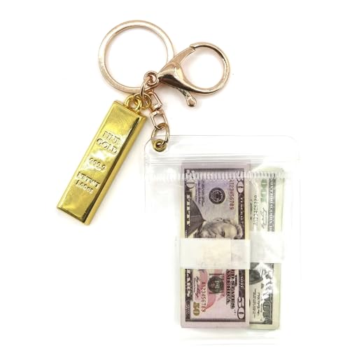 Gold Bar & Fake Money Keychain, Lucky Wealth Charm with