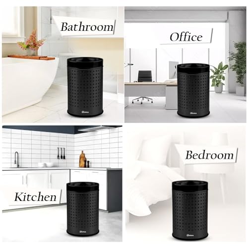Image of mofna Stainless Steel Square Perforated Dustbin for Home, Trash Can, Garbage Bin for Bathroom, Office, Bedroom, Kitchen & Toilet or Commercial Use- (10x14 In -18 Liter, Black), Pack of 1