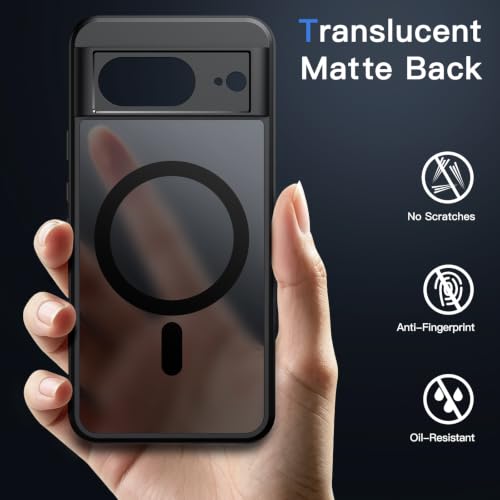 Image of JETech Magnetic Cover Case for Google Pixel 8 6.2-Inch 2023, Compatible with MagSafe, Translucent Matte Back Shockproof Phone Cover (Obsidian)
