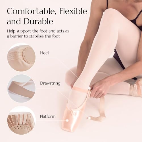 Image of DoGeek Satin Pointe Shoes for Girls and Ladies Professional Ballet Dance Shoes with Ribbon for School or Home