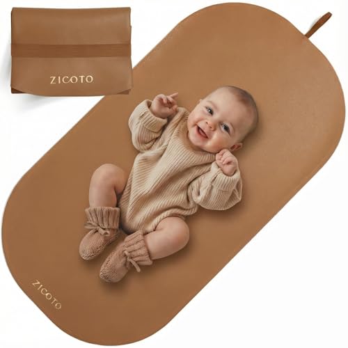 Image of Beautiful Baby Diaper Changing Mat Made of Vegan Leather - Soft and Easy to Wipe Changing Pad for Travel or at Home Use - Lightweight and Foldable Mat That Perfectly Fits Into Any Diaper Bag
