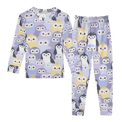 ALAZA Penguin Cartoon Pajamas Long Sleeve Sleepwear 2-Piece Pajama Set
