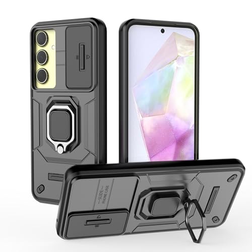 Image of TPU+PC Camshield Pro Case With Slide Camera Protection And Ring Stand Bumper Back Case Cover For Samsung Galaxy A35 5G (Black)