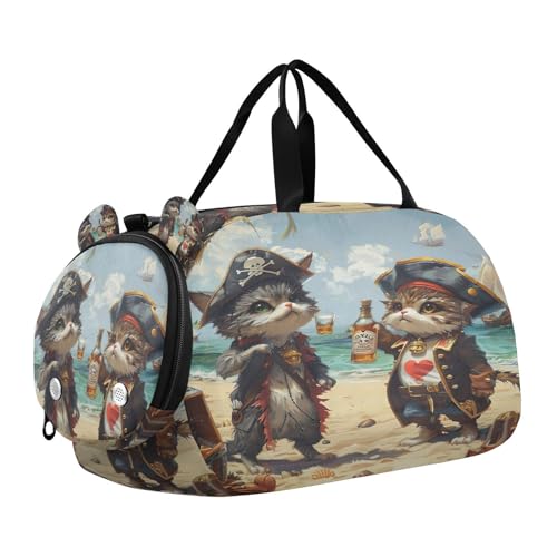 YETTASBIN Sport Travel Duffel Bag for Girls Boys, Funny Cat Large Waterproof Weekender Overnight Bag, Detachable Shoulder Strap Gym Bag with Shoe Compartment & Wet Pocket
