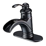 Homevacious Waterfall Bathroom Faucet Oil Rubbed Bronze Single Handle Black Bath Tub Lavatory Sink Vanity Basin Faucets One Hole Lever Mixer Tap Deck Mount Brass Commercial Supply Hose Cupc Lead-Free