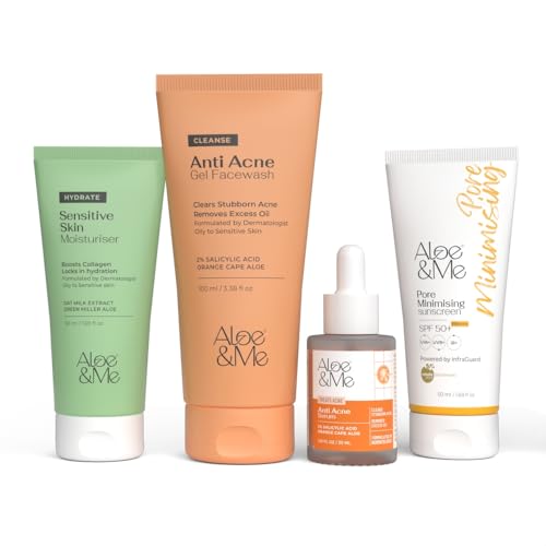 Image of Aloe&ME 4 Step Anti Acne Kit | Facewash, De-Tan Matte Sunscreen Gel, Moisturizer, Serum | for All Skin Types | Men and Women