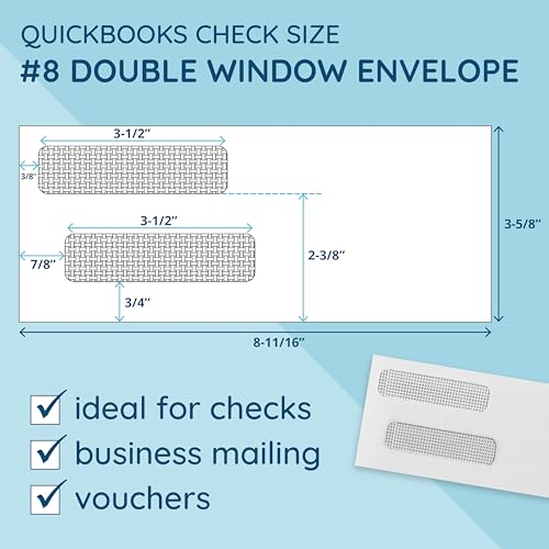 500 No. 8 Flip and Seal Double Window Security Check Envelopes - Designed for Quickbooks Printed Checks - Number 8 Size 3 5/8 Inch x 8 11/16 Inch by Blue Summit Supplies - Image 4