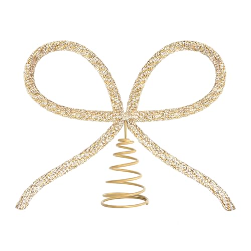 Goldene Weihnachtsbaumspitze Schleife mit Glas-Rhinestones - Festliche...
