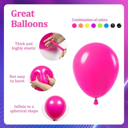 Image of 60pcs Neon Balloons 12inch, Yellow Hot Pink Lime Green Orange Blue Purple Rainbow Balloons for 80s 90s Neon Birthday Party Decorations
