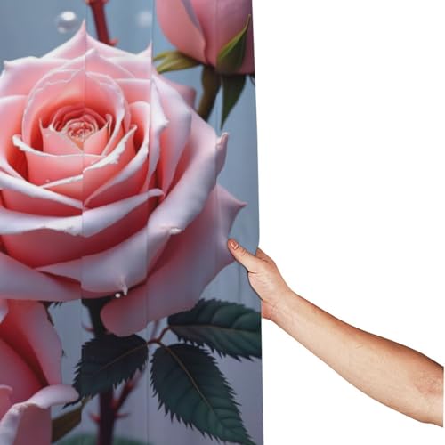 Rideau de douche en tissu épais et résistant lavable machine rose 152x183 - 3