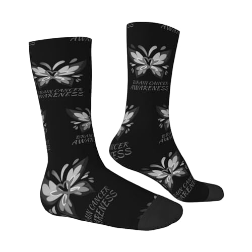 Butterfly Gray Ribbon Brain Cancer Support Adult Polyester Crew Socks Breathable Moisture-Wicking Athletic Running Gym43