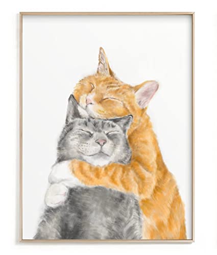 Triple Studio Cat Snuggles in Love Art Print - Watercolor
