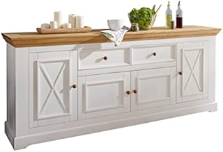 Woodroom Sideboard Chest of Drawers, Wood Pine, White, breit
