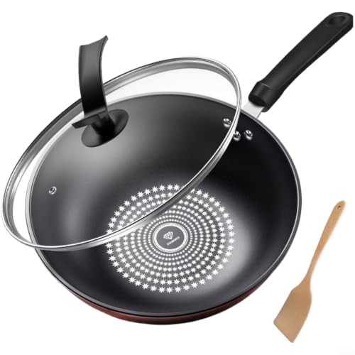 MIKMLYZE Wok antiadherente, para sartén de diamante de cristal, sartén de hierro refinado de 30 cm para estufa de gas de inducción (B-32 cm)