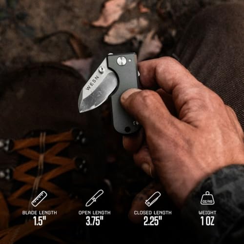 Image of WESN Microblade Premium Folding Pocket Knife - 1.5 inch D2 Steel Blade, Compact EDC Knife with G10 Handle, Manual Thumb Stud, Deep Carry Clip - Lightweight Everyday Carry (Titanium) (Titanium)