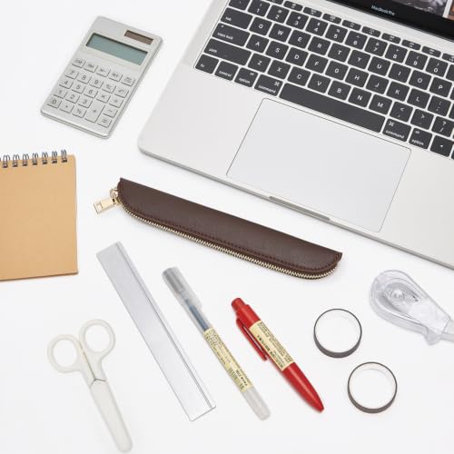 Image of Slim Pencil Case Skinny Pen Case Pen Pouch (FL Dark Brown)