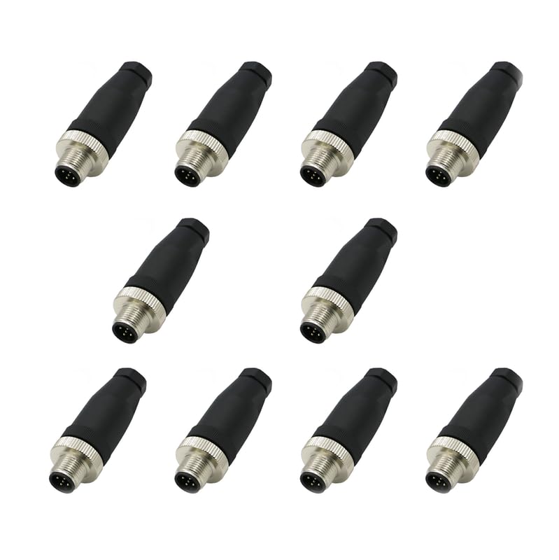 10Pcs M12 5 Pin Male Connector, Straight Field Assembly Wireable Adapter 12mm A Code Industrial Circular Connector IP67 Waterproof Sensor for PG7 Cable Unshiled 60V 4A AC/DC for Electric Bicycles
