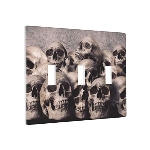 Light Switch Cover Plate Decorative Triple Toggle Funny Skull For Boys Girls Kids Bedrooms Bathrooms Kitchen Standard Size 3 Gang 4.5" X 6.38" #TOP1
