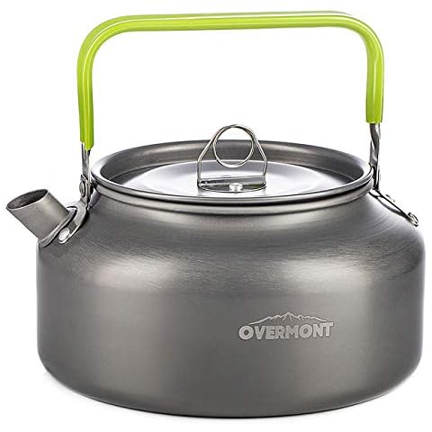 OVERMONT Tragbar Aluminium Camping Wasserkocher Kessel Teekanne Kaffeekanne für Outdoor Picknick Wandern 1,2I Cover