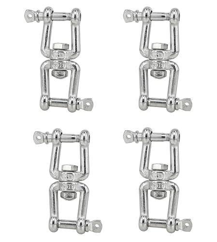 MAMDAFAON 4PCS 1/4"(M6) Jaw-Jaw Swivel Anchor Connector Clevis Double Shackle for Boat,304 Stainless Steel