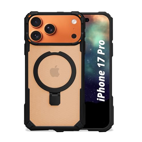 Image of AIBEX Transparent Back Cover Compatible for iPhone 17 Pro| Mag-Saf Magnetic Ring Kickstand | Shockproof Dual Layer Military Grade Drop Protection Armor Case| Wireless Charging Support - Black
