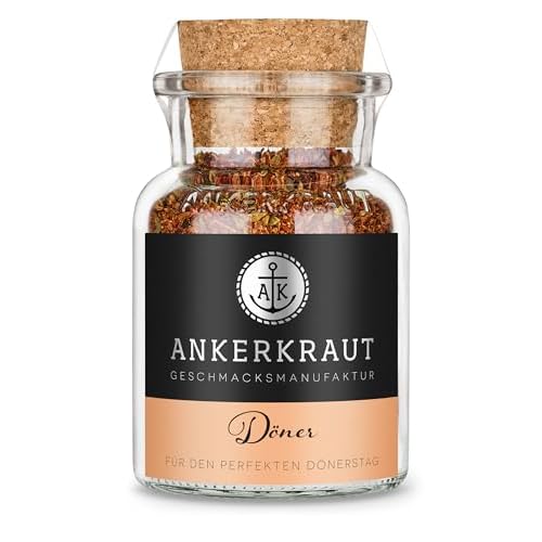 Ankerkraut Döner, Gewürzzubereitung, Döner Kebap für zuhause, mit Knoblauch, Chili, Cumin, Meersalz und Paprika edelsüß, 90 g im Korkenglas