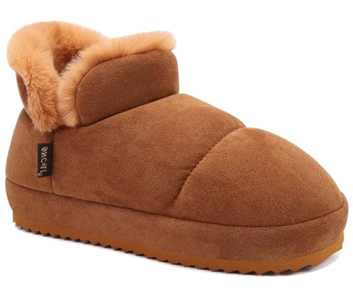 ONCAI Zapatillas de Mujer Zapatillas de Casa para Mujer Botas Slipper para Mujer Mujer Botas de Invierno Difusa Cálida Botín Interior Exterior Caqui Talla 37