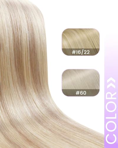 Image of LaaVoo Human Hair Clip in Extensions Highlights Hair Extensions Clip ins Ash Blonde Mix Bleach Blonde Clip in Hair Extension Real Human Hair Silky Straight 24 Inch7pcs 150g
