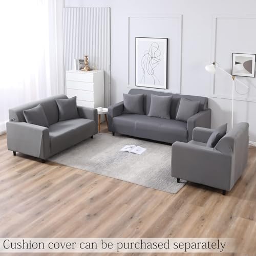 Image of HOKIPO 140 GSM Fully Covered Sofa Cover for 5 Seater, Light Grey (NEW-4277-E1*2 + AR-4279-E1)