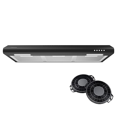 30 inch Under Cabinet Range Hood with Filters, Slim Vent Hood with 3 Speed Exhaust Fan in Stainless Steel Ducted and Ductless Convertible, CIARRA CAS75918B-006