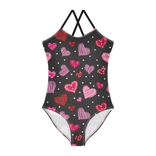 Line Love Dot Pattern Girls Swimsuit One Piece Bathing Suit Beach Swimwear with Adjustable Straps 3-10Years