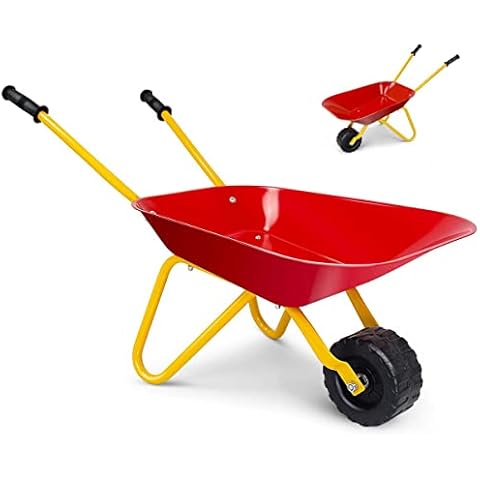 Maxmass Kids Wheelbarrow, Gardening Trolley Toy with Metal Frame and Comfortable Handles, Garden Play Tools for Children Aged 3 Years and Up (Red) Cover