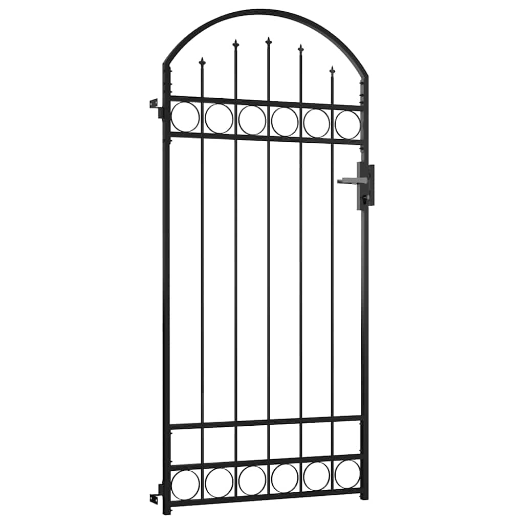 vidaXL Cancello Recinzione ASSEN ad Arco Robusto Durevole Privacy con Pali Serratura e Chiavi Ingresso Pedonale in Acciaio 89x200 cm Nero