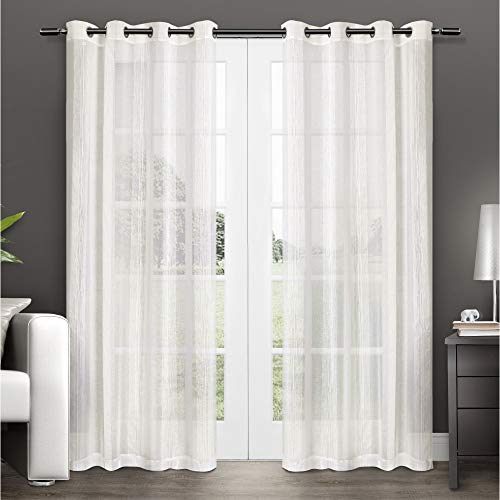 Exclusive Home Curtains Penny Sheer Embellished Stripe Grommet Top Curtain Panel Pair, 54x84, Off White