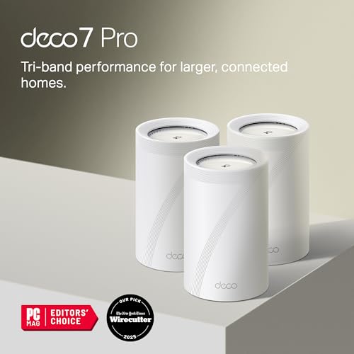 Image of TP-Link Deco 7 Pro BE63 Tri-Band WiFi 7 BE10000 Whole Home Mesh System - 6-Stream 10 Gbps, Covers up to 7,600 sq. ft., 4x2.5G Ports Wired Backhaul, VPN, HomeShield, Free Expert Support (3-Pack)